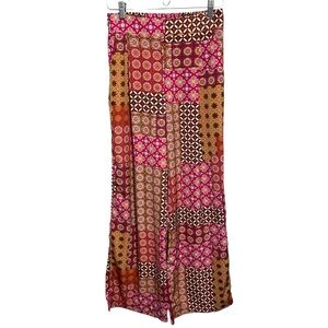 DREW Anthropologie Satin Patchwork Bohemian Wide Leg Pants